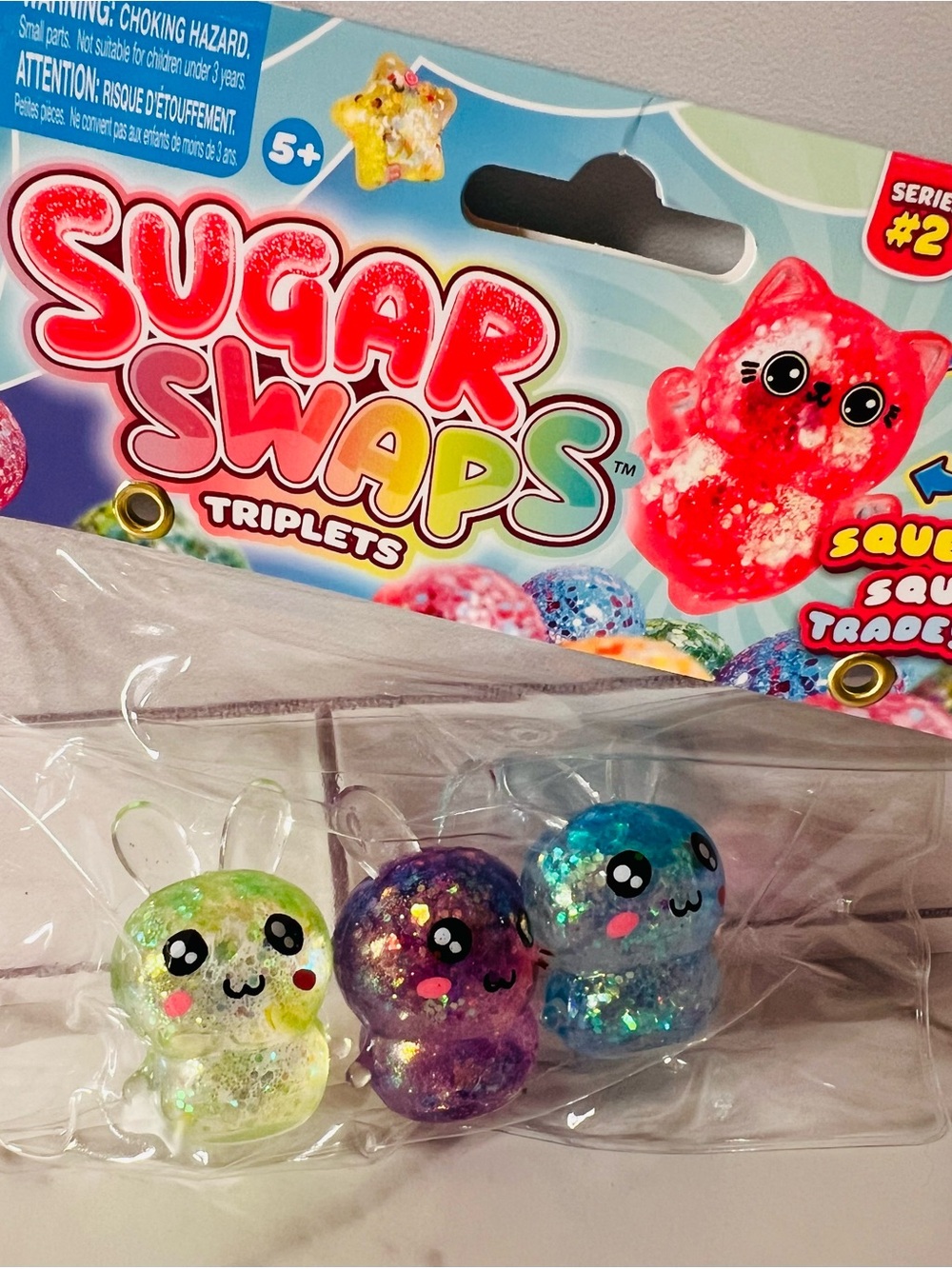 Sugar Swaps Triplets Glitter Squishy  Bunnies Pack - Green Purple Blue